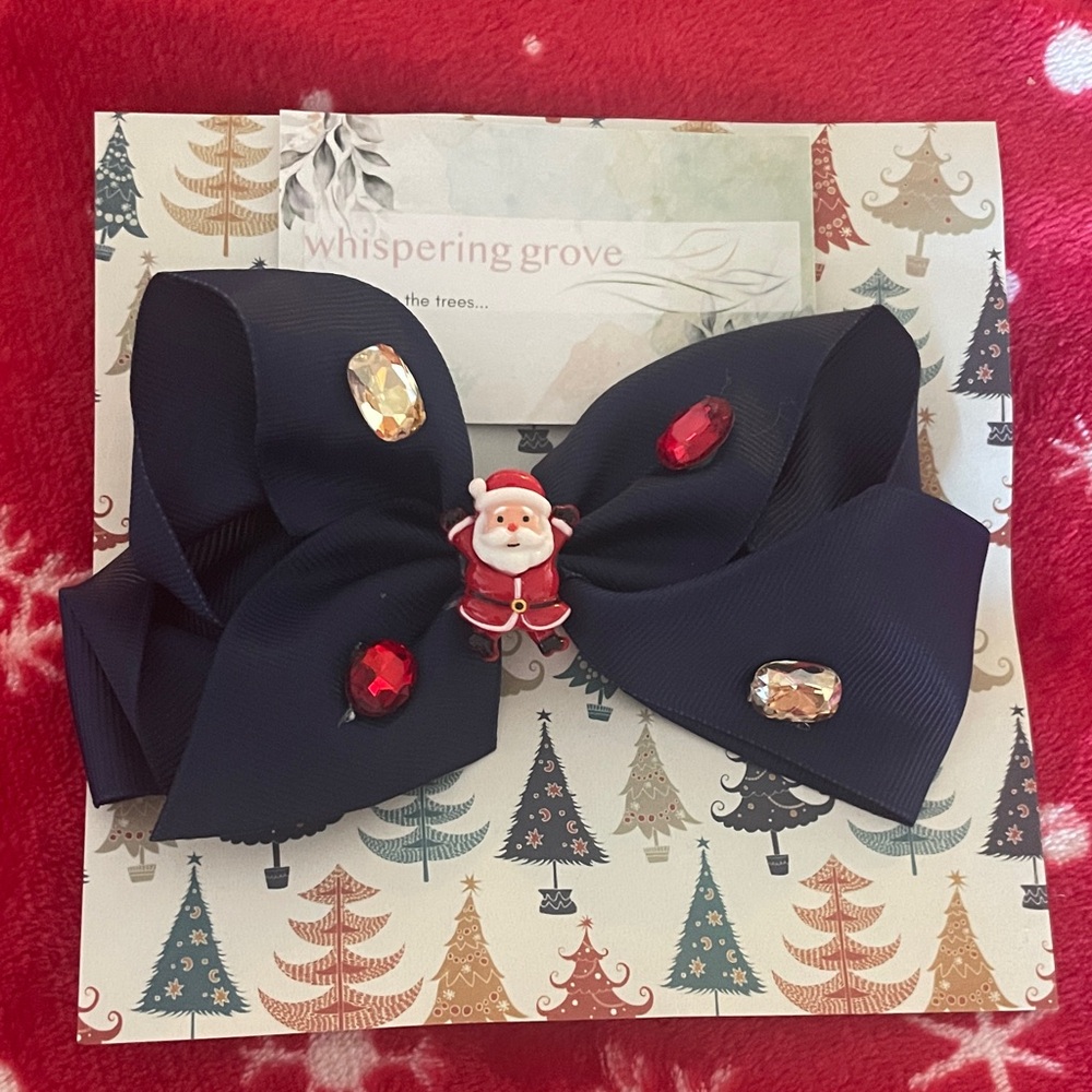 🎄Handmade Navy Blue Santa Hair Bow for Kids